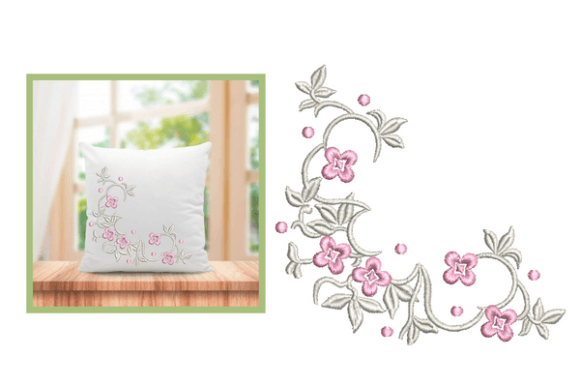 Elegant Corner Flowers Embroidery Design