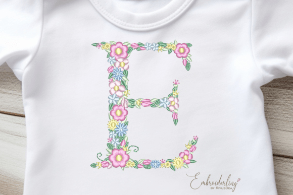 Floral Letter E Machine Embroidery