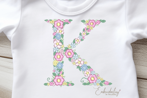 Floral Letter K Embroidery for Seasonal Projects
