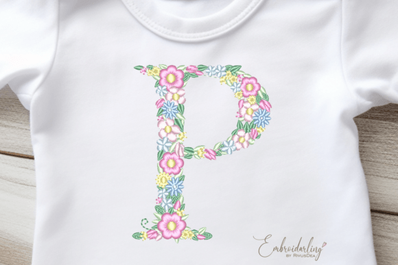 Floral Letter P Machine Embroidery
