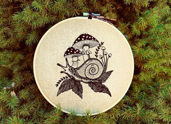 Snail with Mushrooms Embroidery Review